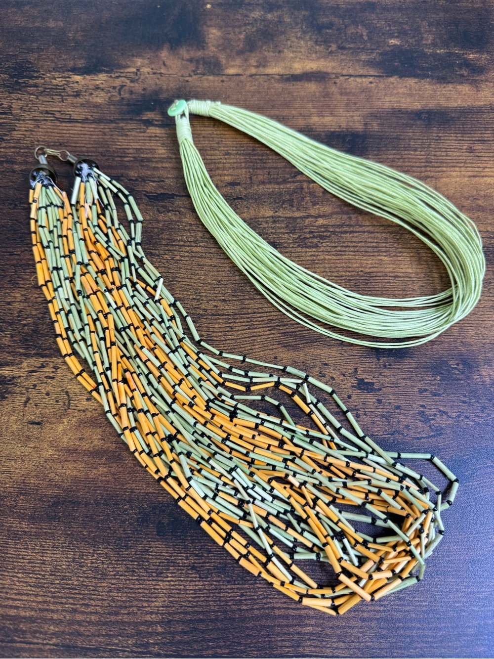 Two Necklace Bundle Deal Lime Green and Orange Layered Bohemian Style